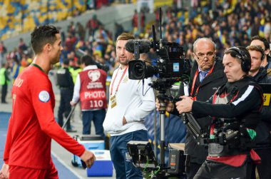 Kyiv, Ukrayna - 14 Ekim 2019: Uefa Euro 2020 ön eleme maçında Ukrayna milli takımı Ukrayna ile Ukrayna milli takımı arasında oynanan Cristiano Ronaldo