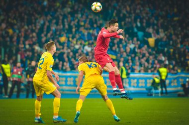 Kyiv, Ukrayna - 14 Ekim 2019: Uefa Euro 2020 ön eleme maçında Ukrayna milli takımı Ukrayna ile Ukrayna milli takımı arasında oynanan Cristiano Ronaldo