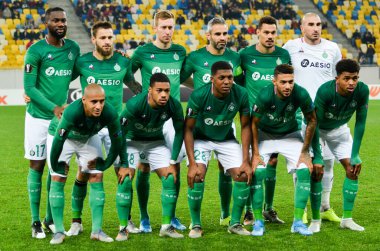 LVIV, UKRAINE - November 07, 2019: Line-up AS Saint Etienne player during the UEFA Europa League match between Alexandria (Ukraine) vs AS Saint Etienne (France), Ukraine