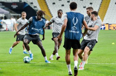 İstanbul, Türkiye - 14 Ağustos 2019: Uefa Süper Kupası Finalleri öncesinde Vodafone Arena, Türkiye 'deki Vodafone Park' ta Liverpool ile Chelsea arasında oynanan Divock Origi