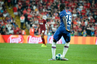 Istanbul, Turkey - August 14, 2019: Kurt Zouma player during the UEFA Super Cup Finals match between Liverpool and Chelsea at Vodafone Park in Vodafone Arena, Turkey