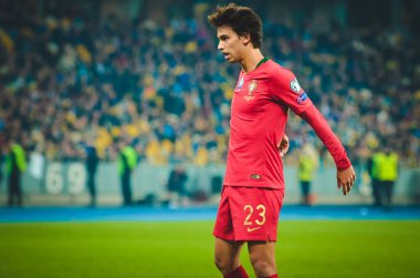 Kyiv, Ukrayna - 14 Ekim 2019: Uefa Euro 2020 ön eleme karşılaşmasında Joao Felix Portekiz milli takımı Ukrayna ile karşılaşacak