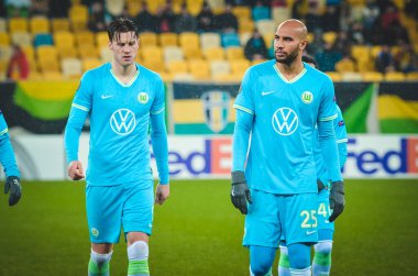 Lviv, Ukrayna - 28 Kasım 2019: Alexandria (Ukrayna) ile Wolfsburg (Almanya), Ukrayna arasındaki Uefa Avrupa Ligi karşılaşmasında John Anthony Brooks oyuncu