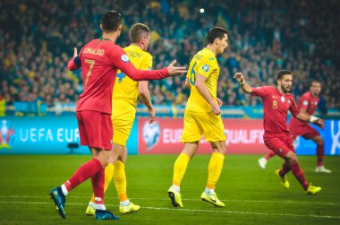 Kyiv, Ukrayna - 14 Ekim 2019: Uefa Euro 2020 ön eleme maçında Ukrayna milli takımı Ukrayna ile Ukrayna milli takımı arasında oynanan Cristiano Ronaldo