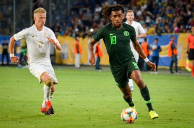 DNIPRO, UKRAINE - September 10, 2019: Alex Iwobi player during the friendly match between national team Ukraine against Nigeria national team, Ukraine