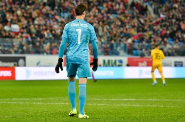 SAINT-PETERSBURG, RUSSIA - November 16, 2019: Thibaut Courtois player during UEFA EURO 2020 qualifying match between national team Russia against Belgium national team, Russia