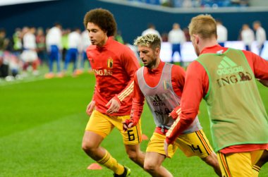SAINT-PETERSBURG, RUSSIA - November 16, 2019: Dries Mertens and Belgium national football team training session during UEFA EURO 2020 qualifying match between Russia against Belgium, Russia