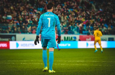 SAINT-PETERSBURG, RUSSIA - November 16, 2019: Thibaut Courtois player during UEFA EURO 2020 qualifying match between national team Russia against Belgium national team, Russia