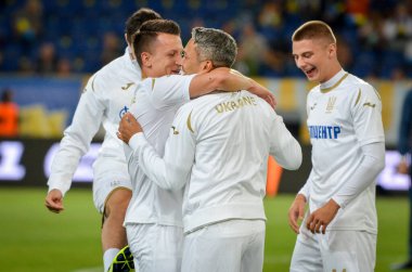 DNIPRO, UKRAINE - September 10, 2019: Yevhen Konoplyanka and Marlos during the friendly match between national team Ukraine against Nigeria national team, Ukraine