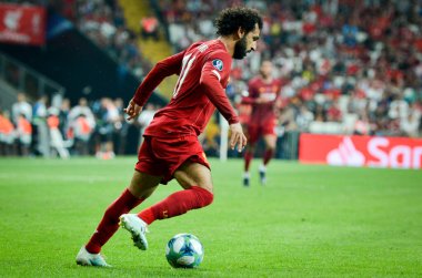 Istanbul, Turkey - August 14, 2019: Mohamed Salah player during the UEFA Super Cup Finals match between Liverpool and Chelsea at Vodafone Park in Vodafone Arena, Turkey