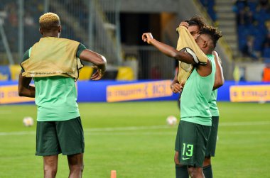 DNIPRO, UKRAINE - September 10, 2019: Samuel Chukwueze player during the friendly match between national team Ukraine against Nigeria national team, Ukraine