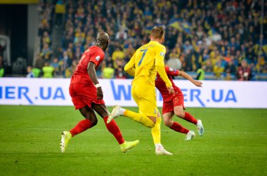 Kyiv, Ukrayna - 14 Ekim 2019: Uefa Euro 2020 ön eleme karşılaşmasında Ukrayna milli takımı Ukrayna ile Ukrayna milli takımı arasında oynanan karşılaşma sırasında Danilo Pereira