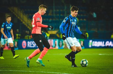 KHARKIV, UKRAINE - December 11, 2019:  Ruslan Malinovskyi player during the UEFA Champions League match between Shakhtar vs Atalanta Bergamasca Calcio BC (Italy), Ukraine