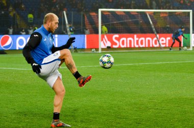 KHARKIV, UKRAINE - December 11, 2019: Andrea Masiello player during the UEFA Champions League match between Shakhtar vs Atalanta Bergamasca Calcio BC (Italy), Ukraine