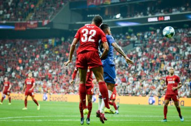 Istanbul, Turkey - August 14, 2019: Emerson and Joel Matip during the UEFA Super Cup Finals match between Liverpool and Chelsea at Vodafone Park in Vodafone Arena, Turkey