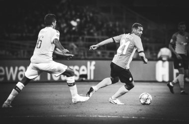 KHARKIV, UKRAINE - September 18, 2019: Alan Patrick and Rodri during the UEFA Champions League match between Shakhtar vs Manchester City (England), Ukraine