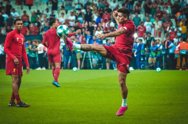 Istanbul, Turkey - August 14, 2019: Roberto Firmino during the UEFA Super Cup Finals match between Liverpool and Chelsea in Vodafon Arena stadium, Turkey