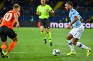 KHARKIV, UKRAINE - September 18, 2019: Raheem Sterling during the UEFA Champions League match between Shakhtar Donetsk vs Manchester City (England), Ukraine