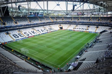 İstanbul, Türkiye - 14 Ağustos 2019: Türkiye 'nin Vodafone Arena kentinde oynanan Uefa Süper Kupası Finalleri öncesinde Vodafone Arenawith stadyumunun genel görünümü