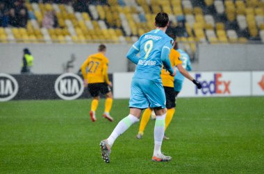 Lviv, Ukrayna - 28 Kasım 2019: Uefa Avrupa Ligi maçında Wout Weghorst oyuncusu Alexandria (Ukrayna) - Wolfsburg (Almanya), Ukrayna
