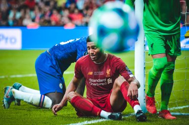 Istanbul, Turkey - August 14, 2019: Joe Gomez  during the UEFA Super Cup Finals match between Liverpool and Chelsea at Vodafone Park in Vodafone Arena, Turkey