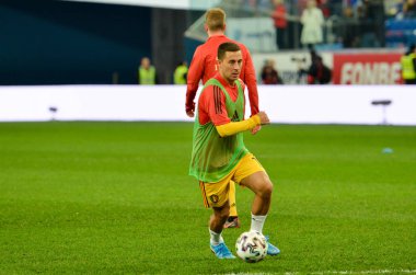 SAINT-PETERSBURG, RUSSIA - November 16, 2019: Eden Hazard and Belgium national football team training session during UEFA EURO 2020 qualifying match between Russia against Belgium, Russia