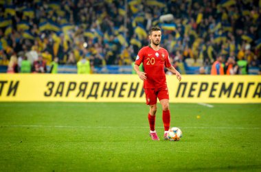 Kyiv, Ukrayna - 14 Ekim 2019: Uefa Euro 2020 ön eleme karşılaşmasında Ukrayna milli takımı Ukrayna ile Ukrayna milli takımı arasında oynanan karşılaşmada Bernardo Silva
