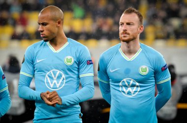 Lviv, Ukrayna - 28 Kasım 2019: Alexandria (Ukrayna) ile Wolfsburg (Almanya), Ukrayna arasındaki Uefa Avrupa Ligi karşılaşmasında Maximilian Arnold oyuncusu