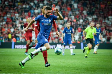 Istanbul, Turkey - August 14, 2019: Olivier Giroud player during the UEFA Super Cup Finals match between Liverpool and Chelsea at Vodafone Park in Vodafone Arena, Turkey