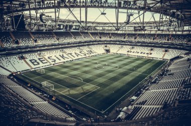 İstanbul, Türkiye - 14 Ağustos 2019: Türkiye 'nin Vodafone Arena kentinde oynanan Uefa Süper Kupası Finalleri öncesinde Vodafone Arenawith stadyumunun genel görünümü