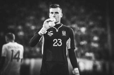 DNIPRO, UKRAINE - September 10, 2019: Andrii Lunin player during the friendly match between national team Ukraine against Nigeria national team, Ukraine