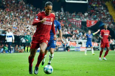 Istanbul, Turkey - August 14, 2019: Virgil van Dijk player during the UEFA Super Cup Finals match between Liverpool and Chelsea at Vodafone Park in Vodafone Arena, Turkey