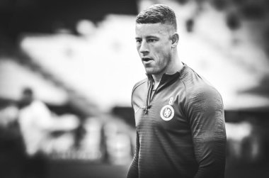 İstanbul, Türkiye - 14 Ağustos 2019: Ross Barkley ve oyuncuların Uefa Süper Kupası Finalleri öncesinde Vodafone Arena, Türkiye 'deki Vodafone Park' ta Liverpool ve Chelsea arasında oynanan karşılaşma öncesi antrenman oturumu