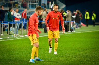 SAINT-PETERSBURG, RUSSIA - November 16, 2019: Thomas Vermaelen and  Belgium national football team training session during UEFA EURO 2020 qualifying match between Russia against Belgium, Russia