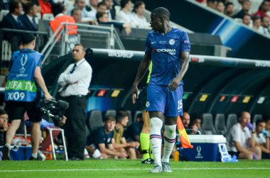 Istanbul, Turkey - August 14, 2019: Kurt Zouma during the UEFA Super Cup Finals match between Liverpool and Chelsea at Vodafone Park in Vodafone Arena, Turkey