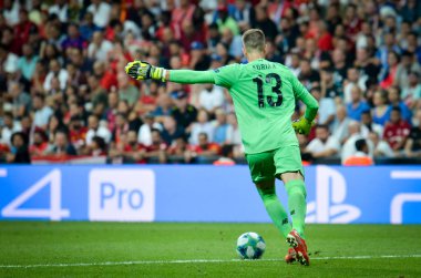 İstanbul, Türkiye - 14 Ağustos 2019: Vodafone Arena, Türkiye 'deki Vodafone Park' ta Liverpool ile Chelsea arasında oynanan Uefa Süper Kupası Finalleri 'nde Adrian oyuncusu