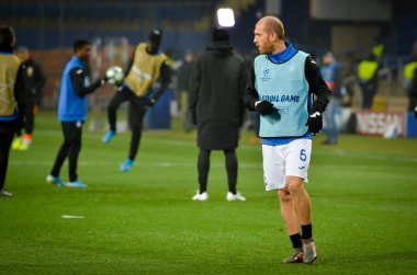 KHARKIV, UKRAINE - December 11, 2019: Andrea Masiello players during the UEFA Champions League match between Shakhtar vs Atalanta Bergamasca Calcio BC (Italy), Ukraine