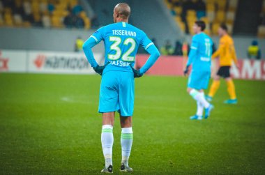 Lviv, Ukrayna - 28 Kasım 2019: Alexandria (Ukrayna) ile Wolfsburg (Almanya), Ukrayna arasındaki Uefa Avrupa Ligi maçı sırasında Marcel Tisserand oyuncusu