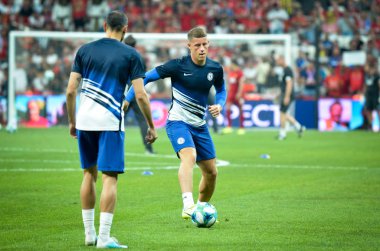 Istanbul, Turkey - August 14, 2019:  Ross Barkley during the UEFA Super Cup Finals match between Liverpool and Chelsea in Vodafon Arena stadium, Turkey