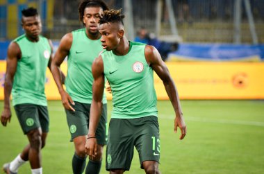 DNIPRO, UKRAINE - September 10, 2019: Samuel Chukwueze player during the friendly match between national team Ukraine against Nigeria national team, Ukraine