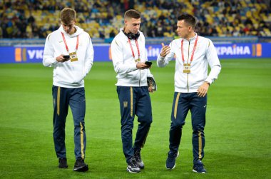 Kyiv, Ukrayna - 14 Ekim 2019: Uefa Euro 2020 ön eleme maçında Ukrayna milli takımı Ukrayna milli takımı ile Ukrayna milli takımı arasında oynanan karşılaşma
