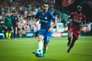 Istanbul, Turkey - August 14, 2019: Pedro player during the UEFA Super Cup Finals match between Liverpool and Chelsea at Vodafone Park in Vodafone Arena, Turkey