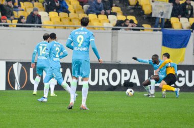 Lviv, Ukrayna - 28 Kasım 2019: Uefa Avrupa Ligi maçında Wout Weghorst oyuncusu Alexandria (Ukrayna) - Wolfsburg (Almanya), Ukrayna