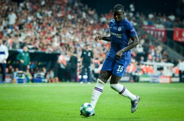Istanbul, Turkey - August 14, 2019: Kurt Zouma during the UEFA Super Cup Finals match between Liverpool and Chelsea at Vodafone Park in Vodafone Arena, Turkey