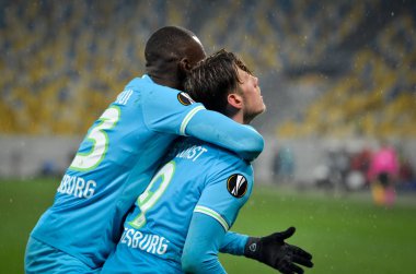 Lviv, Ukrayna - 28 Kasım 2019: Wout Weghorst, Uefa Avrupa Ligi 'nde İskenderiye - Wolfsburg (Almanya) - Ukrayna maçı sırasında atılan golü kutladı