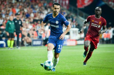 Istanbul, Turkey - August 14, 2019: Pedro player during the UEFA Super Cup Finals match between Liverpool and Chelsea at Vodafone Park in Vodafone Arena, Turkey