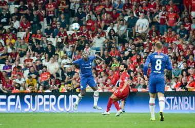Istanbul, Turkey - August 14, 2019: Kurt Zouma player during the UEFA Super Cup Finals match between Liverpool and Chelsea at Vodafone Park in Vodafone Arena, Turkey