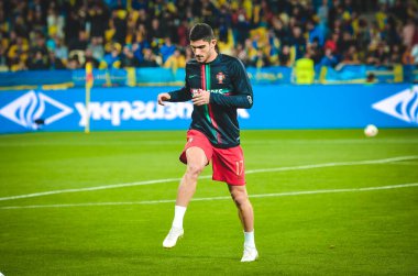 Kyiv, Ukrayna - 14 Ekim 2019: Uefa Euro 2020 ön eleme karşılaşmasında Goncalo Guedes oyuncusu Ukrayna milli takımı Ukrayna milli takımı Ukrayna ile karşılaşacak.
