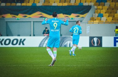 Lviv, Ukrayna - 28 Kasım 2019: Uefa Avrupa Ligi maçında Wout Weghorst oyuncusu Alexandria (Ukrayna) - Wolfsburg (Almanya), Ukrayna
