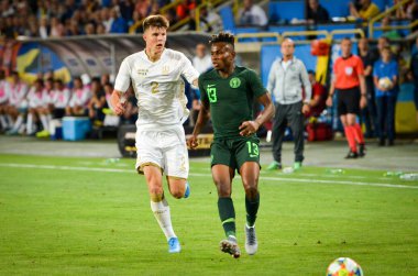 DNIPRO, UKRAINE - September 10, 2019: Samuel Chukwueze player during the friendly match between national team Ukraine against Nigeria national team, Ukraine
